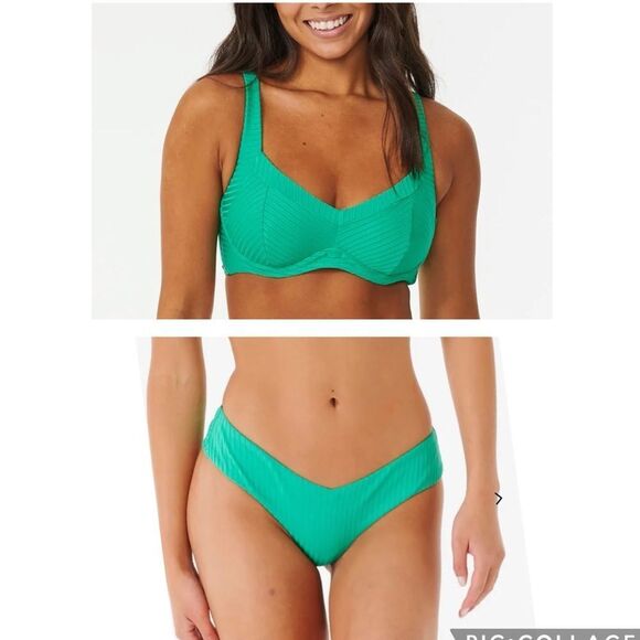NEW Rip Curl Premium Surf E Bralette Top & Skimpy Hipster Swimsuit Bikini Medium - Picture 1 of 7